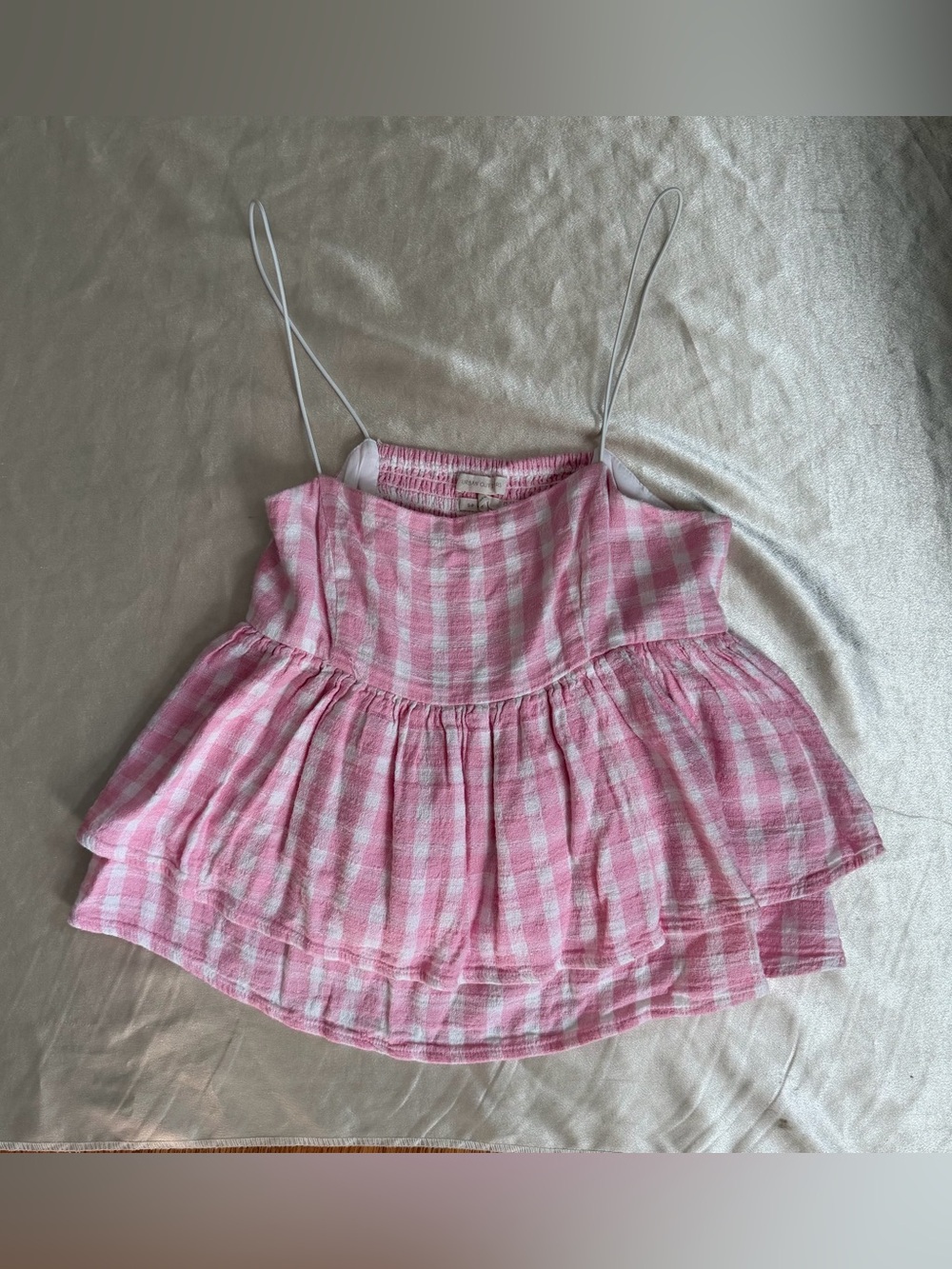 Urban Outfitters Pink Gingham Plaid Spaghetti Strap Babydoll Peplum Cami Top S